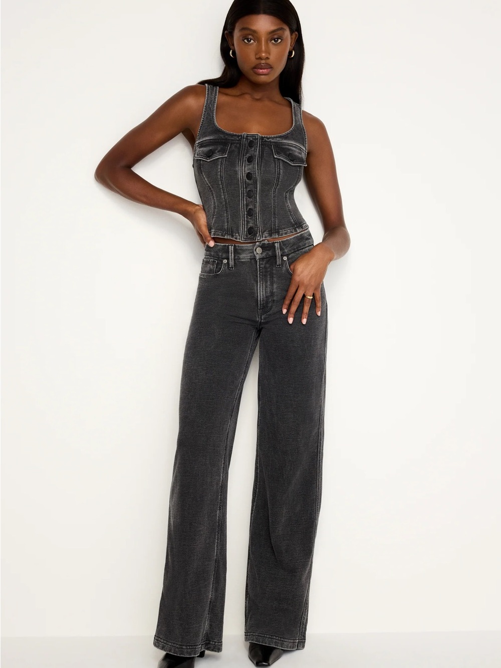 Good American Black Washed Flare Jeans